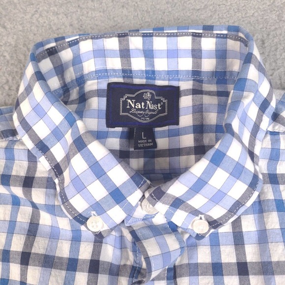 Nat Nast Shirt Mens Large White Blue Plaid Long Sleeve Button Down Cotton Blend - Picture 4 of 15
